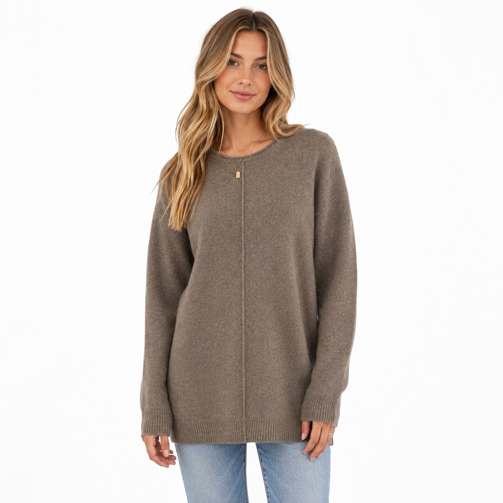 100% Cashmere J. Jill Tunic Sweater Womens Medium Brown Center Seam Crew Neck